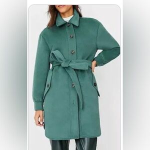 Ann Taylor Belted Wool Blend Short Jacket Coat Medium Teal